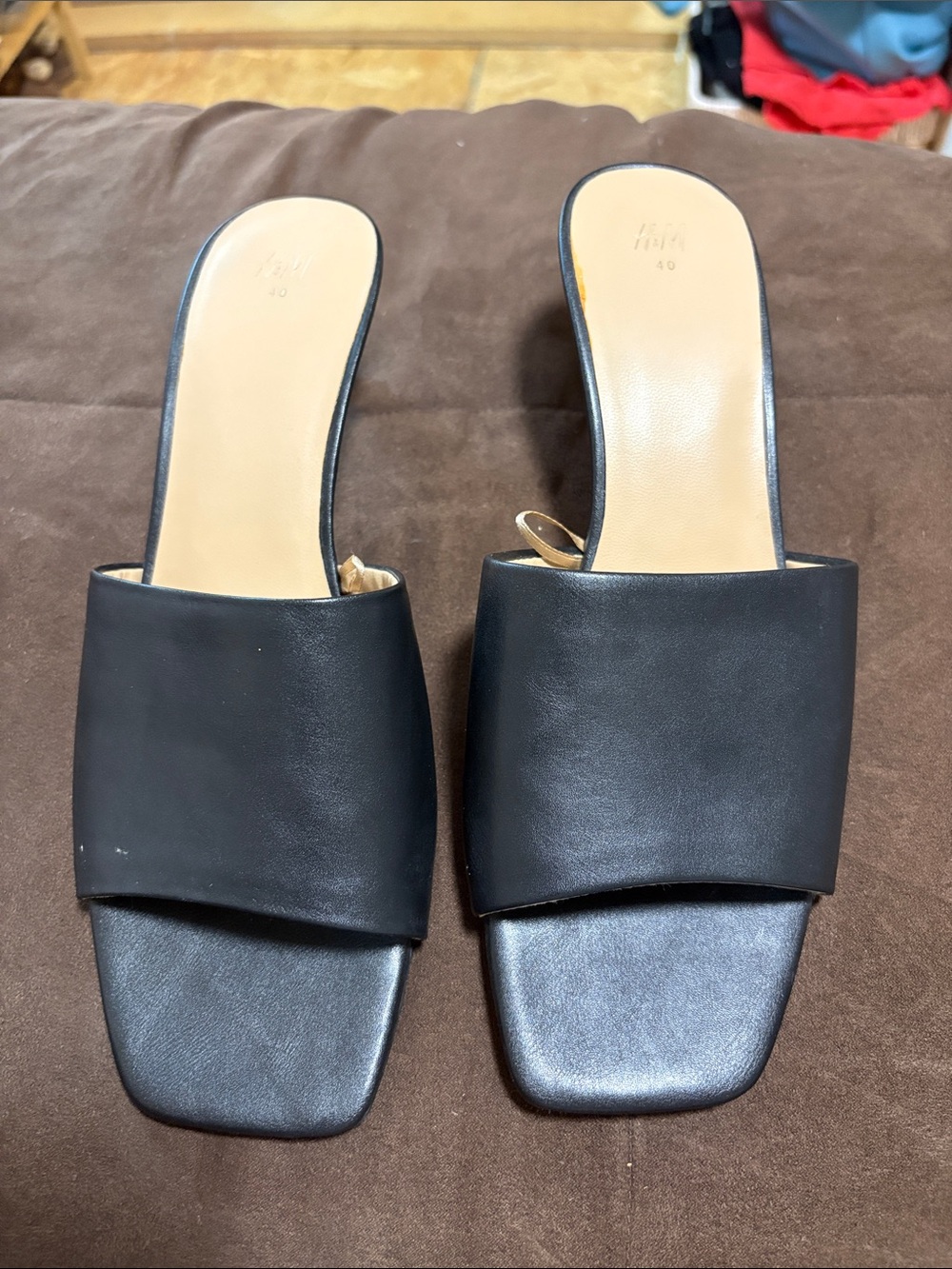 H&M Black Slide Mules with Square Toe